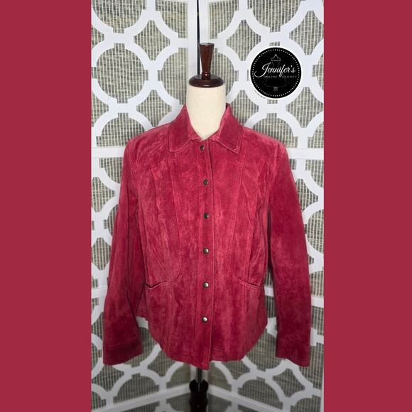 Coldwater Creek Red Front Snap Closure Long Sleeve Lined Suede Jacket Size PL - Picture 1 of 13